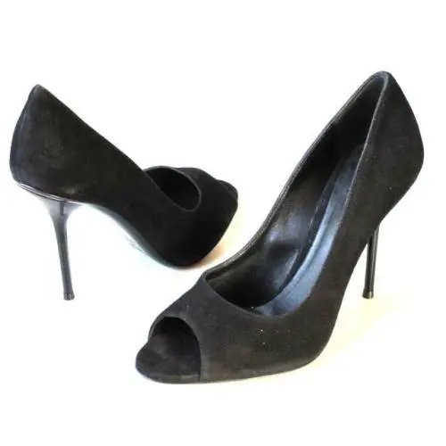 Gucci Black Suede Open-toe Heels Pumps Shoes Stiletto Heel Classy 9