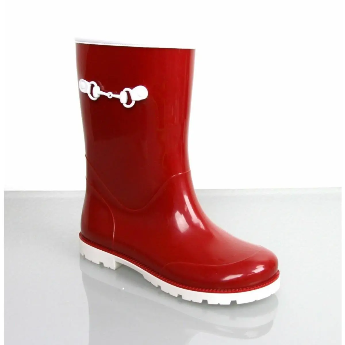 Gucci Kids Children`s Red Rubber Rain Boot W/horsebit 285288 6472