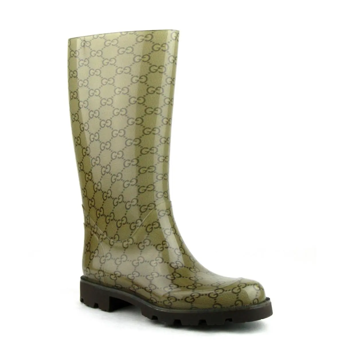 Gucci Women`s Light Brown Rubber Rain Boots with Guccissima Pattern ​248516 8367