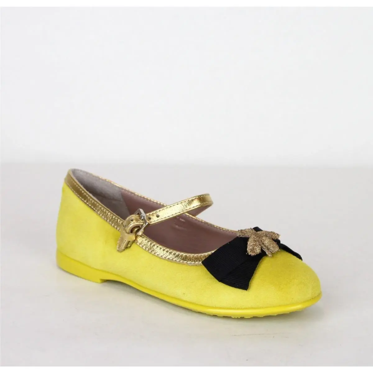 Girl Toddler Yellow Suede Ballet Flats W/embroided Bee and Bow 455394 7179 by Gucci