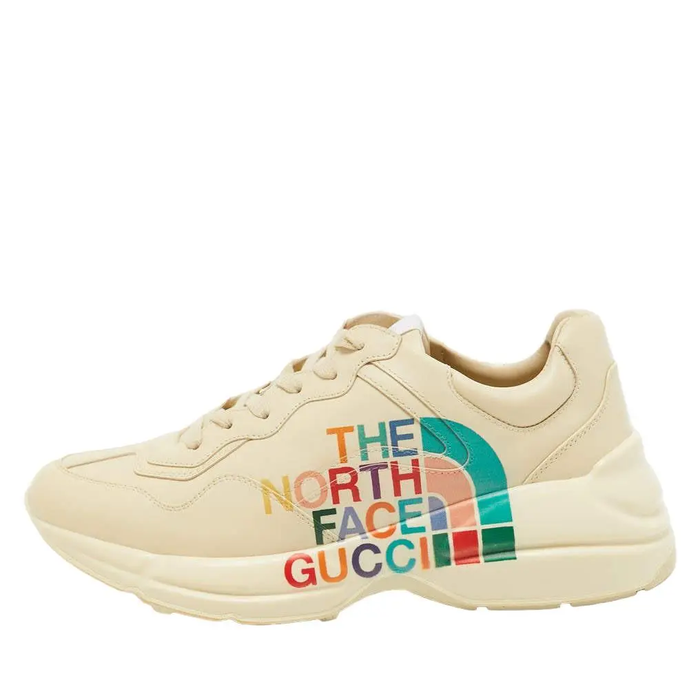 Men`s The North Face X Gucci Ivory Leather Rhyton Sneakers 685641