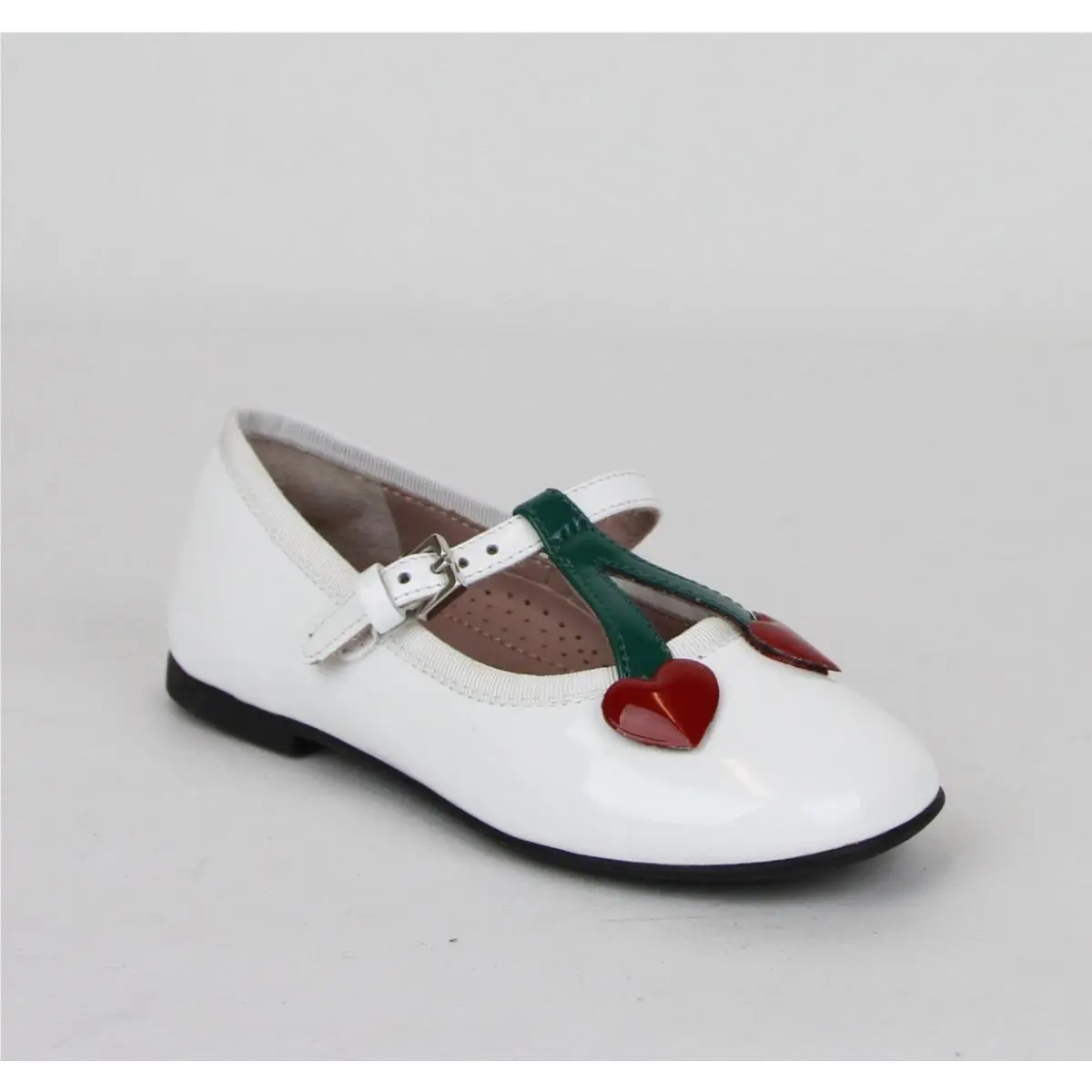 Girl Toddler White Patent Leather Ballet Flats W/cherry Hearts 433117 9072 by Gucci
