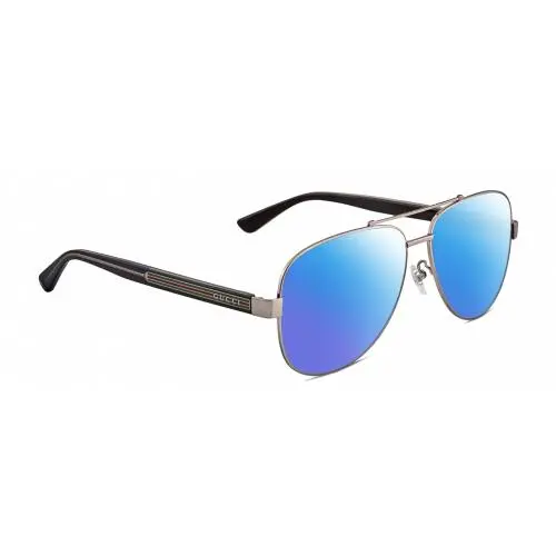 GG0528S Unisex Pilot Polarized Sunglasses Ruthenium Silver 63mm 4 Option Blue Mirror Polar by Gucci