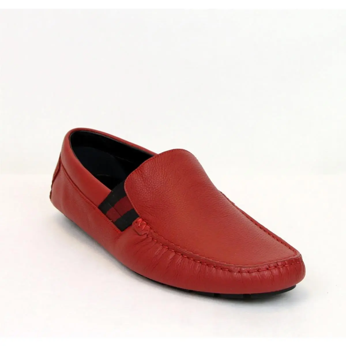 Men`s Red Soft Leather Loafer Shoes with Brb Web 363835 6452 by Gucci
