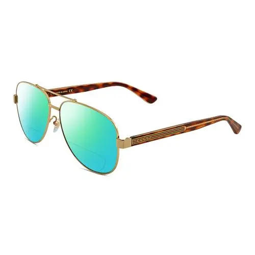GG0528S Unisex Pilot Polarized Bifocal Sunglass Gold Tortoise 63mm 41Opt Green Mirror by Gucci