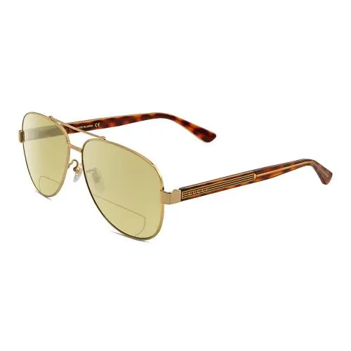 GG0528S Unisex Pilot Polarized Bifocal Sunglass Gold Tortoise 63mm 41Opt Yellow by Gucci