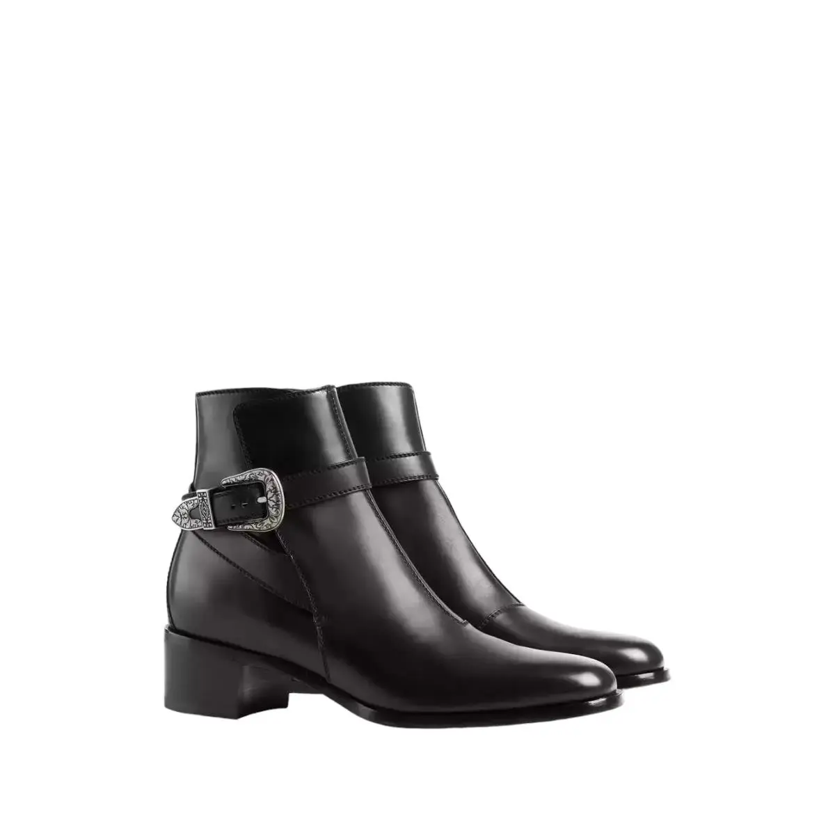 Men`s  Leather Engraved Buckle Ankle Boots 723657 Black by Gucci