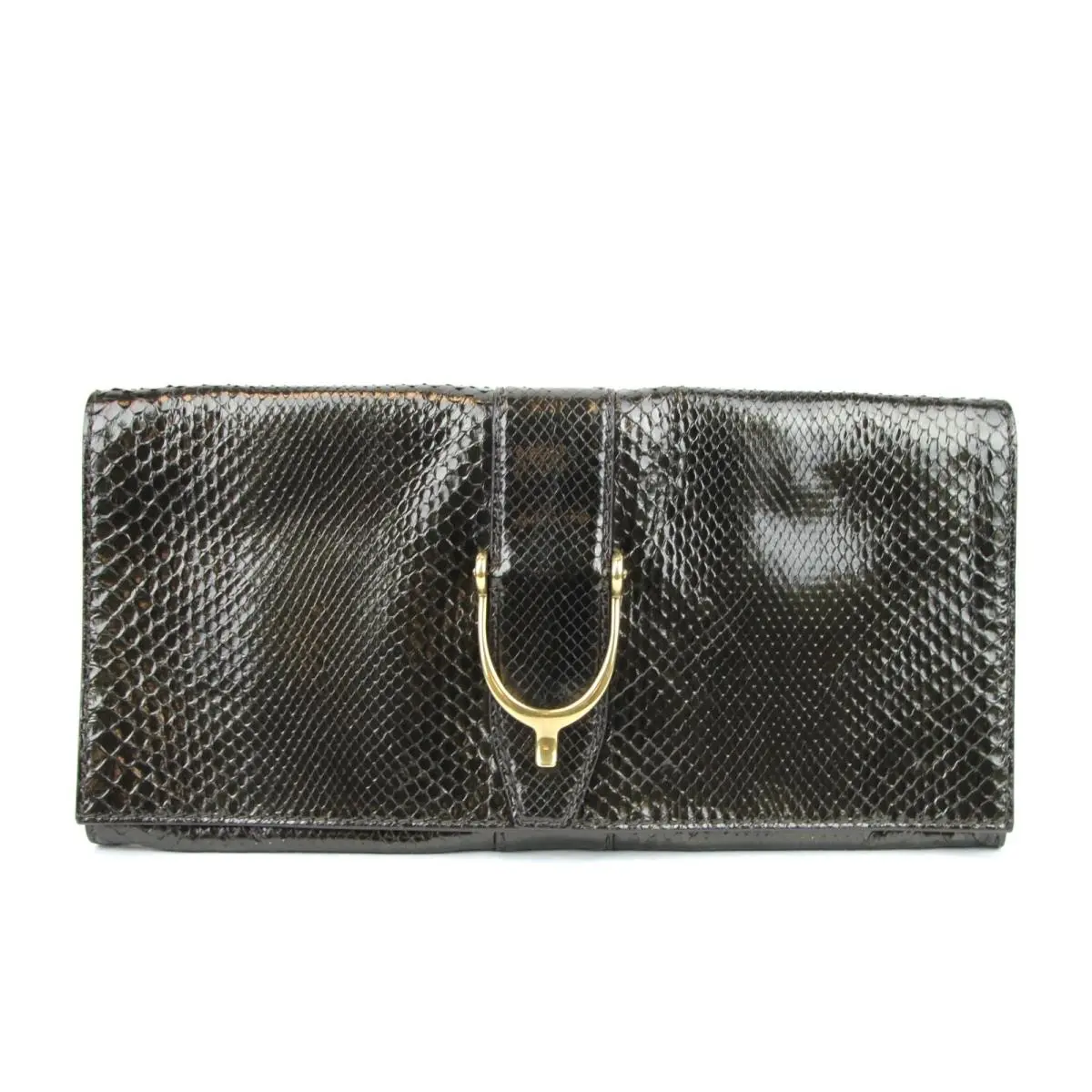 Soft Stirrup Python Clutch Evening Bag Large 304719 Dark Green/3222 by Gucci