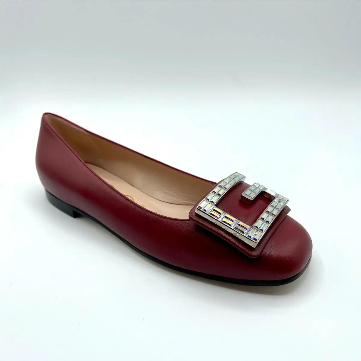 Madelyn Women`s Dark Red Leather Crystal G Logo Ballet Flats 551434 6438 by Gucci