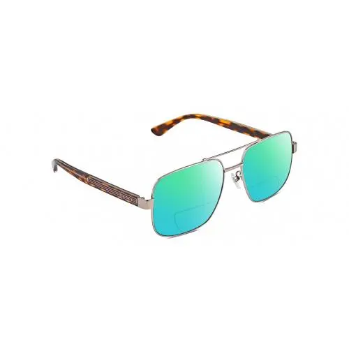 GG0529S Pilot Polarized Bifocal Sunglasses Ruthenium Tortoise 60mm 41Opt Green Mirror by Gucci