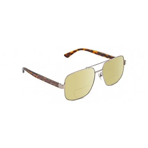 GG0529S Pilot Polarized Bifocal Sunglasses Ruthenium Tortoise 60mm 41Opt Yellow by Gucci