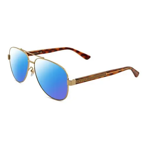 GG0528S Unisex Pilot Polarized Sunglasses Gold Tortoise Havana 63mm 4Opt Blue Mirror Polar by Gucci