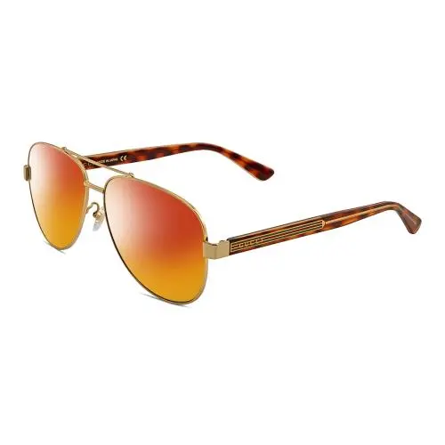 GG0528S Unisex Pilot Polarized Sunglasses Gold Tortoise Havana 63mm 4Opt Red Mirror Polar by Gucci