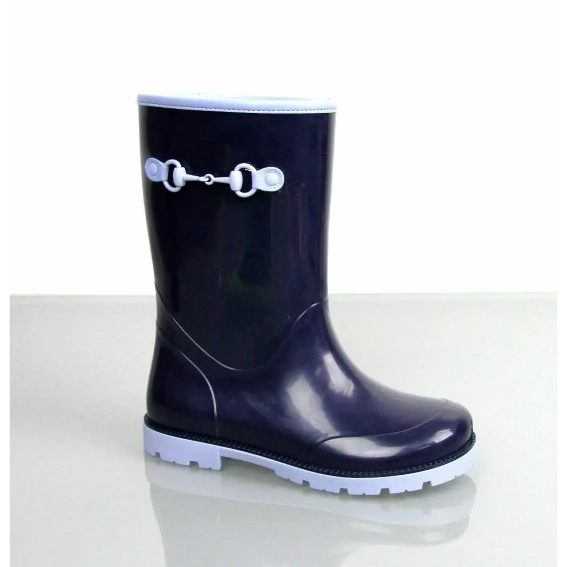 Gucci Kids Children`s Blue Rubber Rain Boot W/horsebit 285288 4073