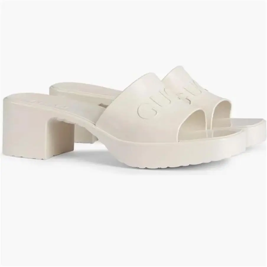 Double GG Logo Rubber Platform Block Heel Mules Slides Sandals Shoes by Gucci