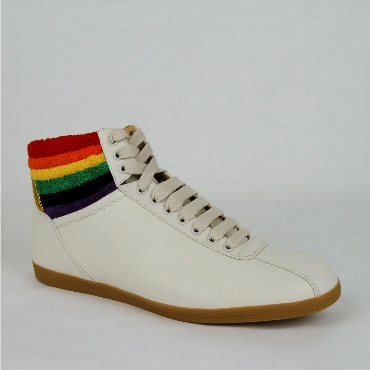 Men`s Cream Leather Rainbow Hi-top Sneaker 473375 9080 by Gucci