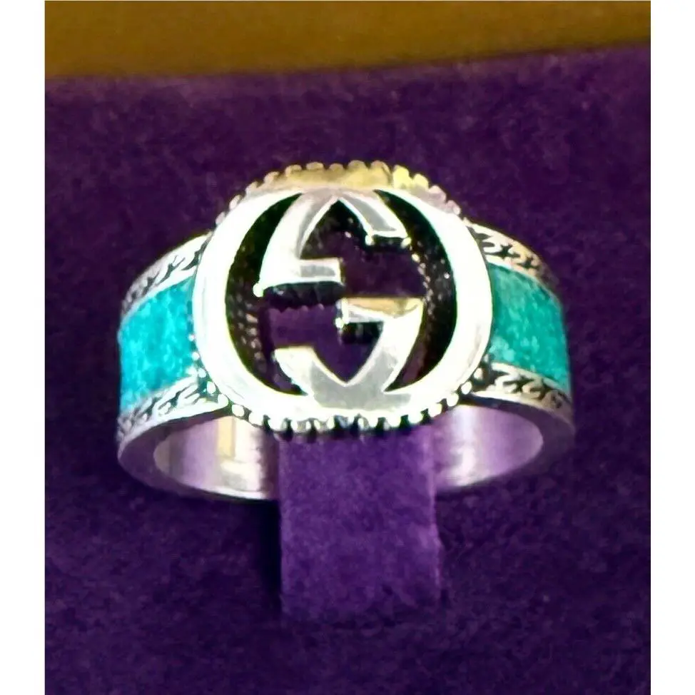 Gucci Interlocking G Ring 645572 J8410 8136 Turquoise Enamel G 17 18