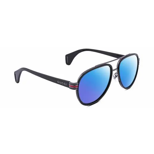 GG0447S Unisex Pilot Polarized Sunglasses Black Gunmetal 58 mm 4 Options Blue Mirror Polar by Gucci