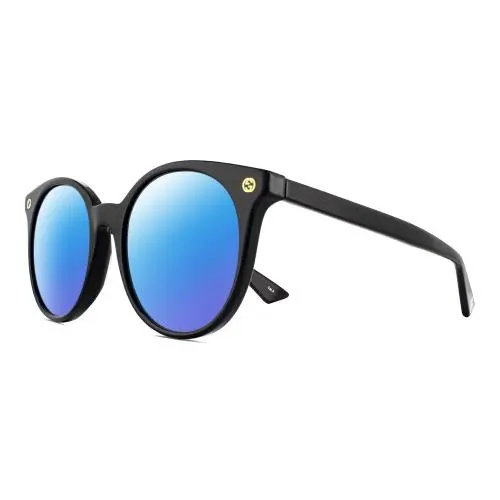GG0091S Women Round Designer Polarized Sunglasses Black Gold 52mm 4 Option Blue Mirror Polar by Gucci