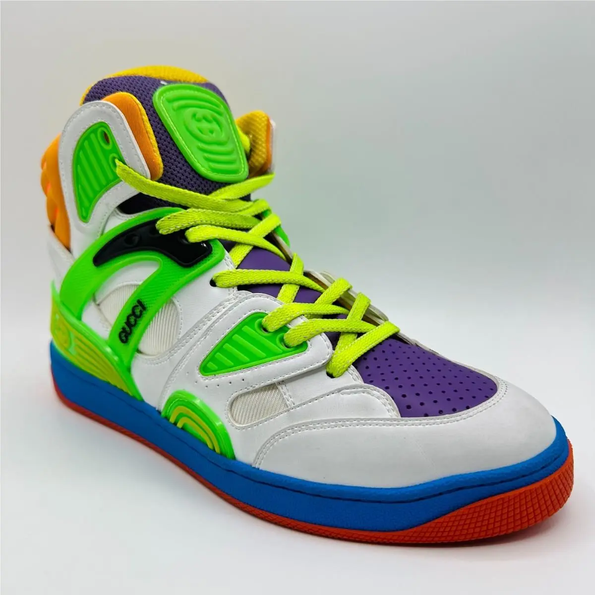 Women Dirty Washed Multicolor Leather High Top Sneaker US 10.5 661310 9062 by Gucci