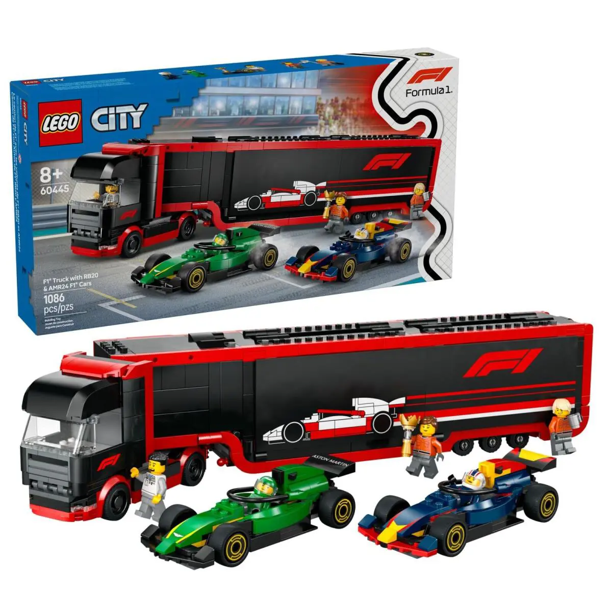 Lego City F1 Truck with RB20 AMR24 F1 Car 60445