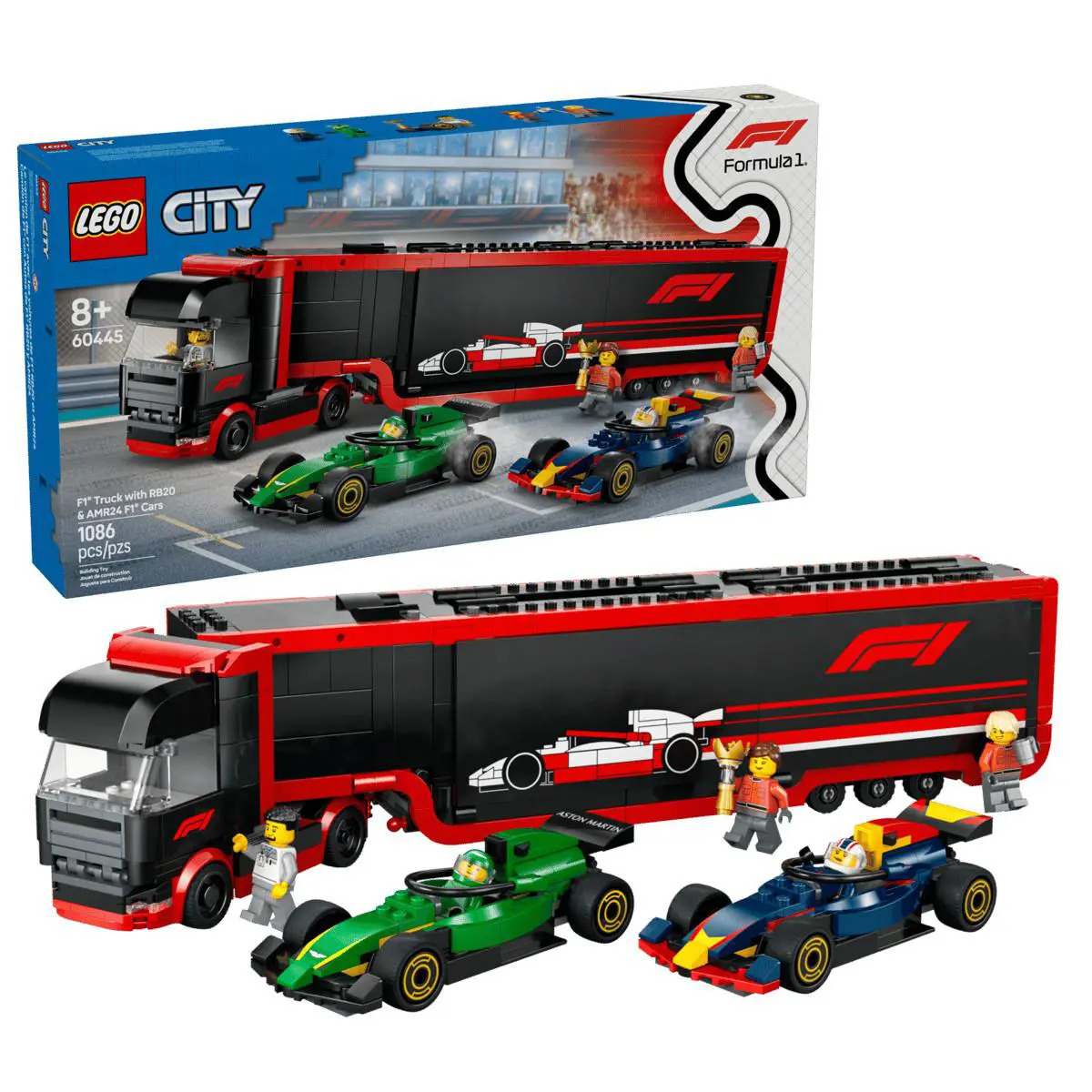 Lego City F1 Truck with RB20 AMR24 F1 Cars 60445 Complete Set 1086 Pieces