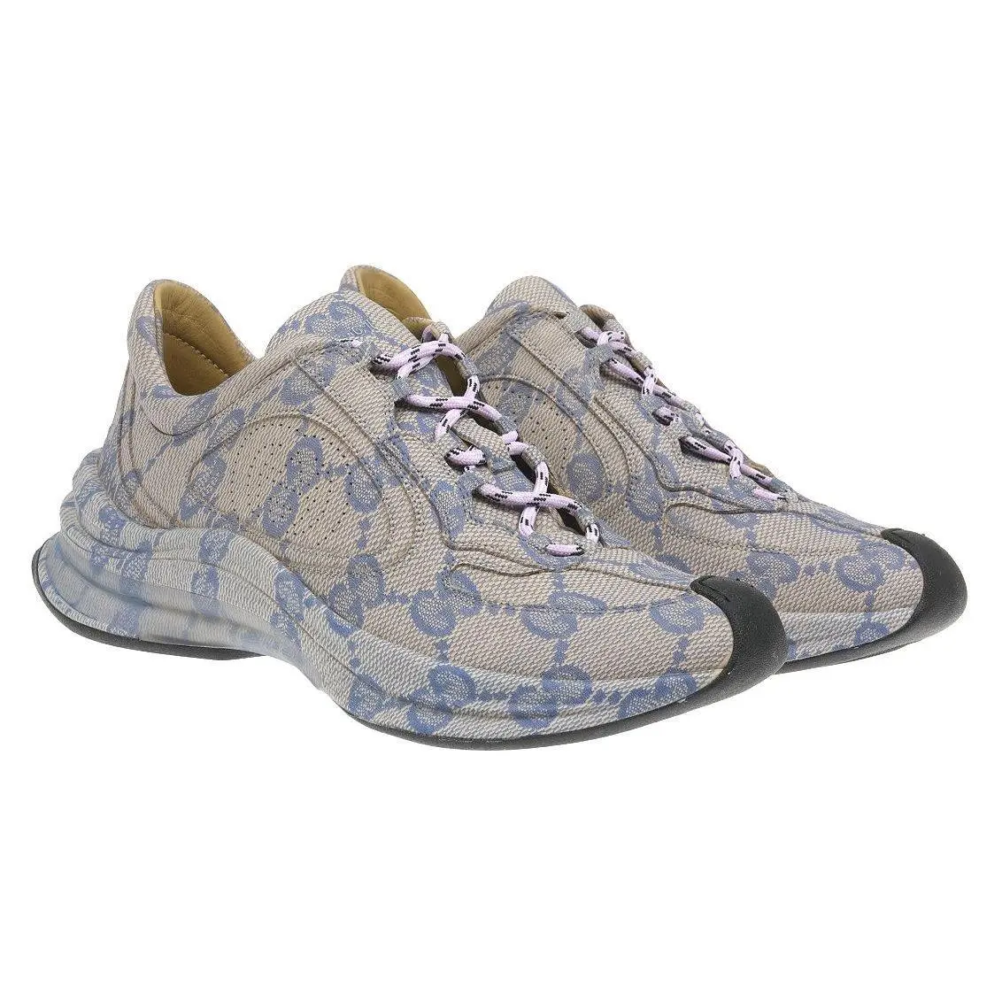 Gucci Ladies Beige Blue GG Guccissima Print Run Sneakers Shoes 35.5/US 5.5