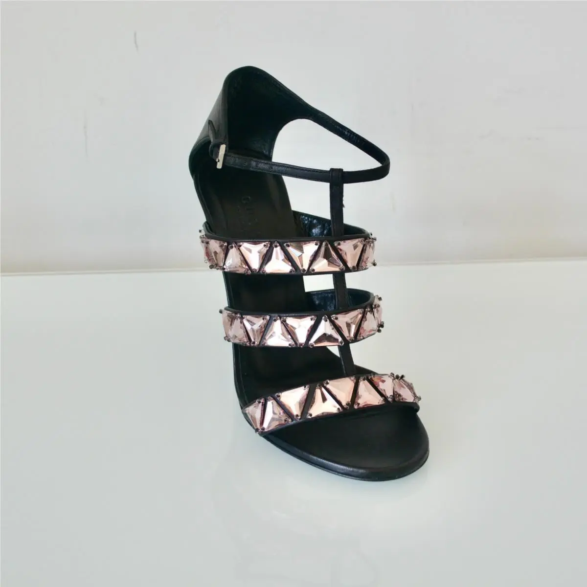 Leather Crystal High Heel Sandals Shoes SZ EU 36.5 US 6.5 Italy by Gucci