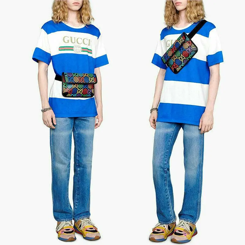020  Psychedelic Black Coated Supreme Canvas GG Logo 2-WAY Belt Bag by Gucci
