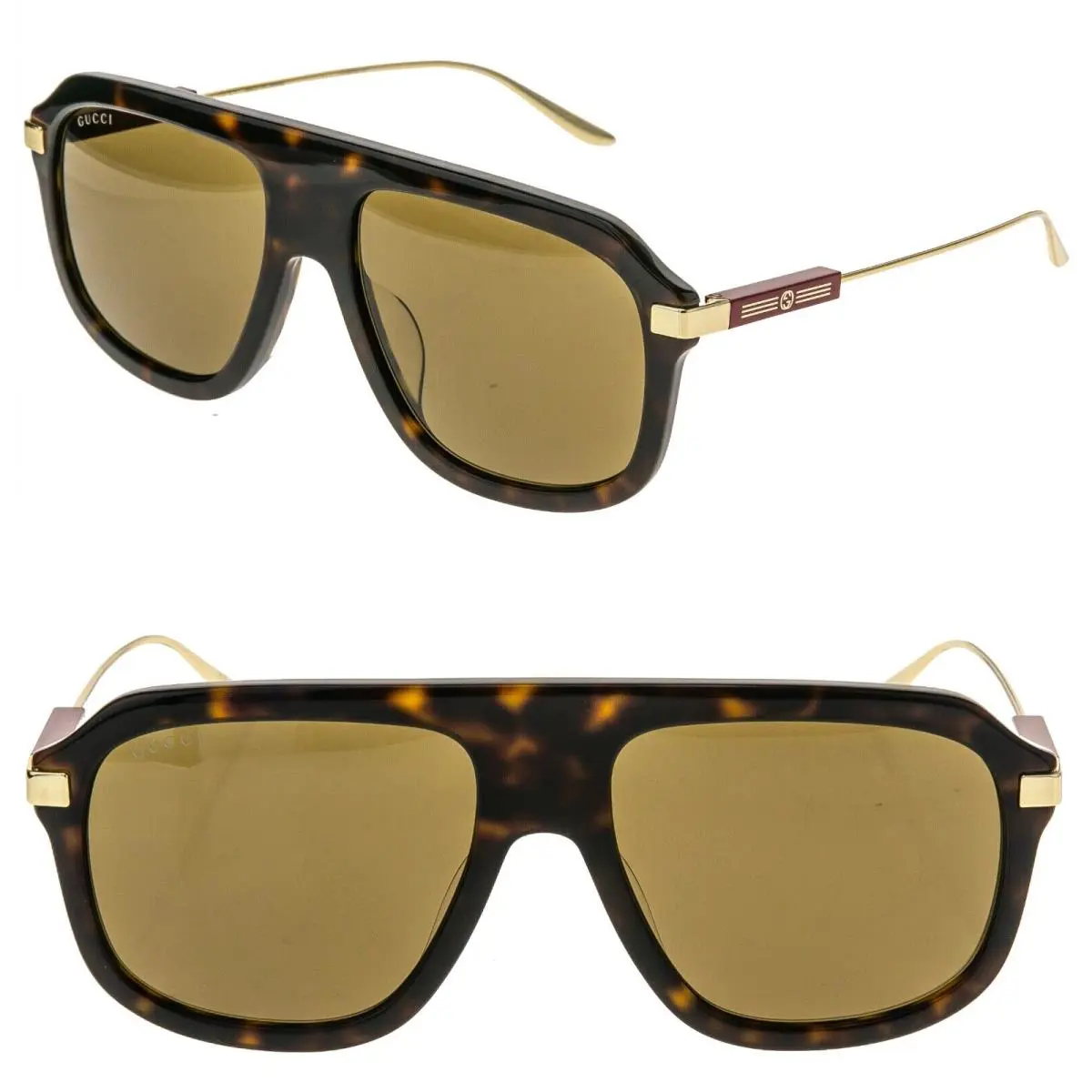 Gucci 1309 Brown Havana Red Metal Mask Square Gg1309S Unisex Sunglasses 006