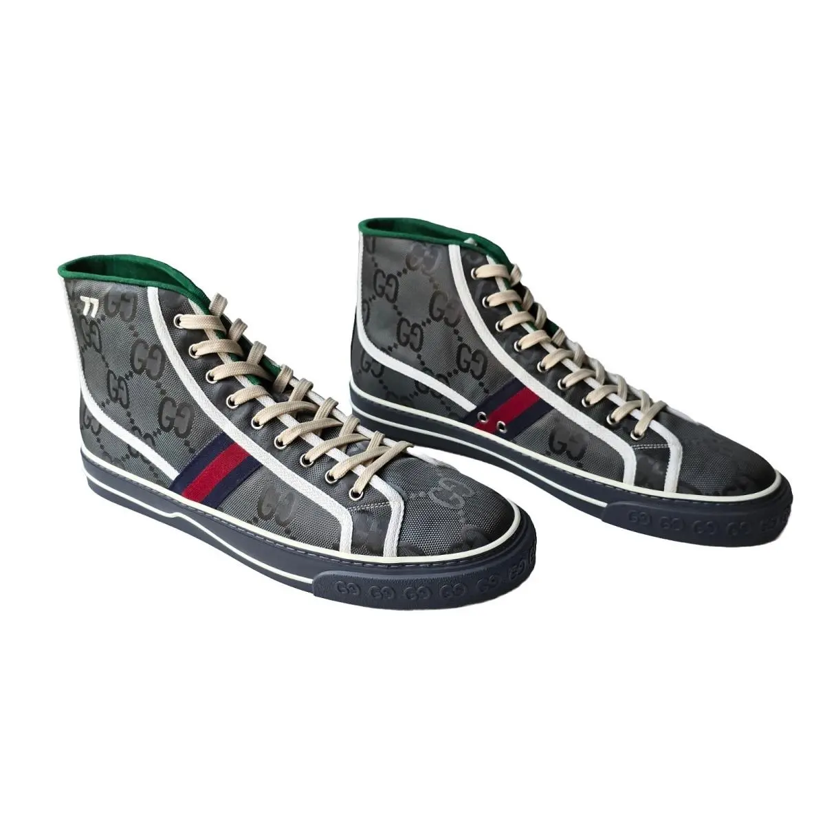 Gucci Men`s High-top Sneakers GG Logo US 14.5 15 UK 14 Dark Gray Off-the-grid