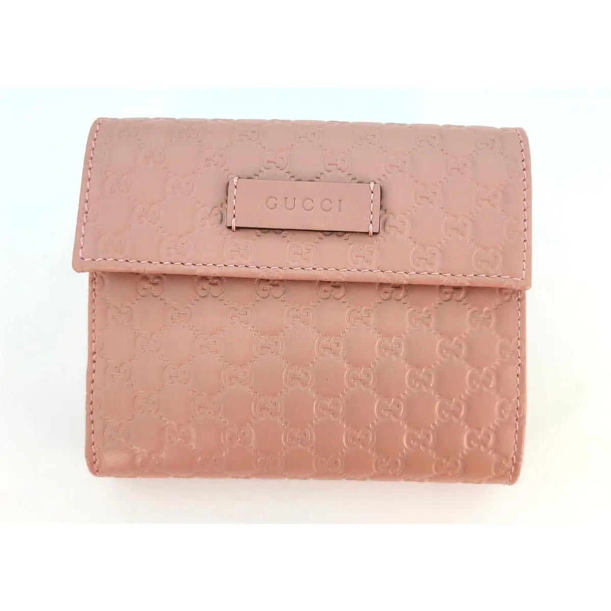 Gucci Women Soft Pink Shima Leather Bifold Micro GG Coin Wallet 464916