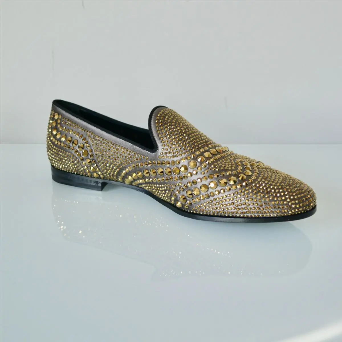 Gucci Womens Satin with Gold Crystals Loafers Shoes EU 38 US 8 Italy