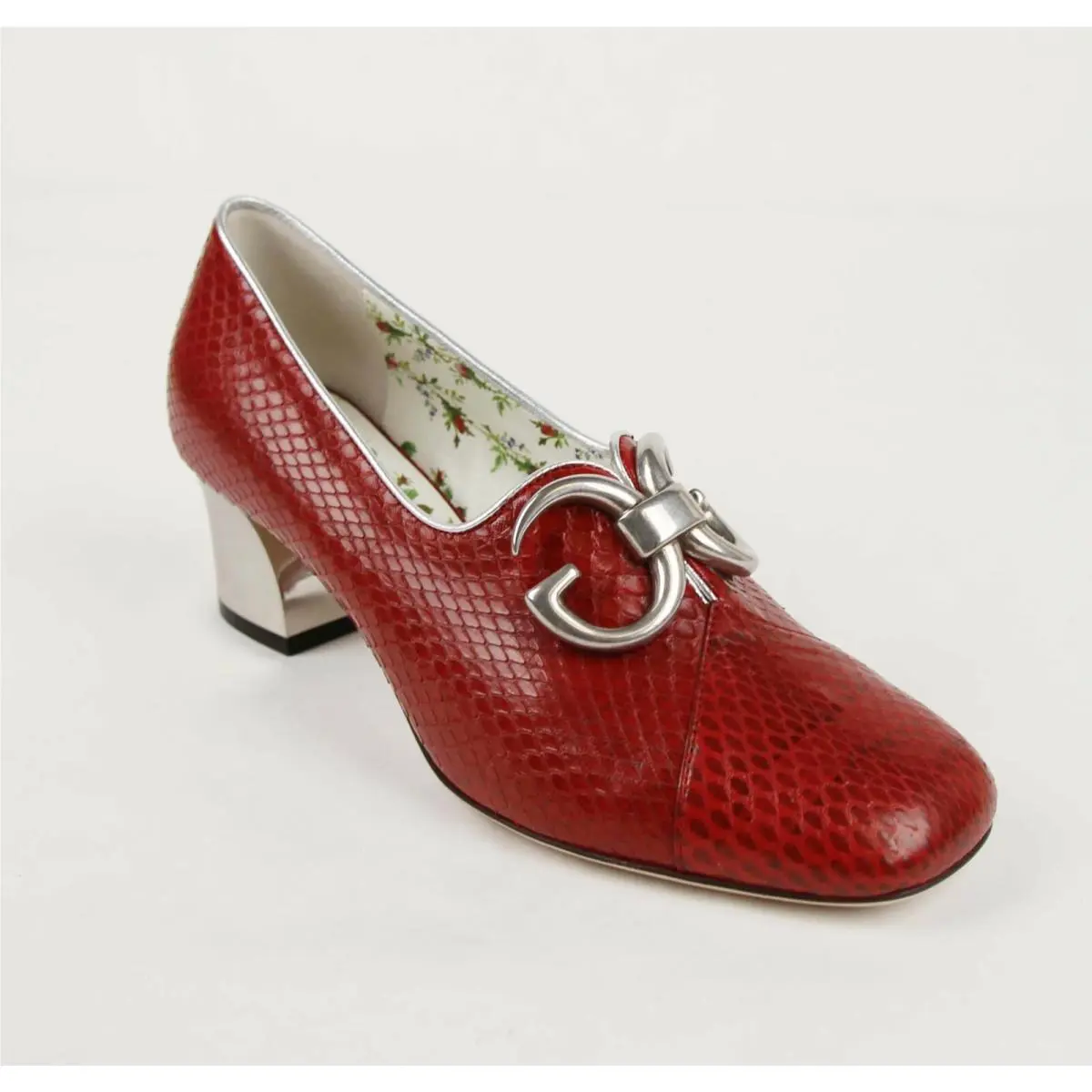 Women`s Red Python Leather Pump with Silver GG 35.5/US 5.5 474463 6471 by Gucci