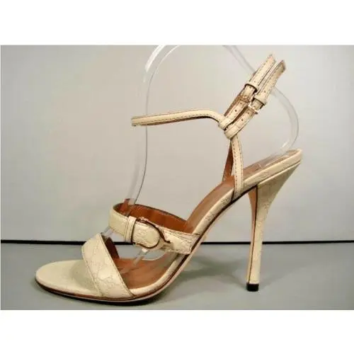 38.5/8.5 Ivory GG ssima Leather Ankle Strap Sandals Heels by Gucci