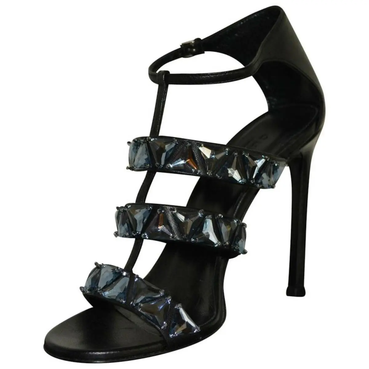 Leather Crystal High Heel Sandals Shoes SZ EU 39.5 US 9.5 Italy by Gucci
