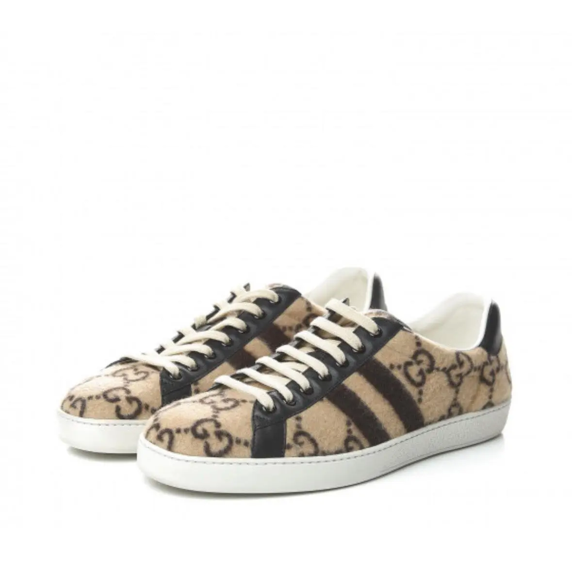 Ace Wool Brown Beige Black GG Logo Low Top Sneakers Size US 8.5 /38.5 by Gucci