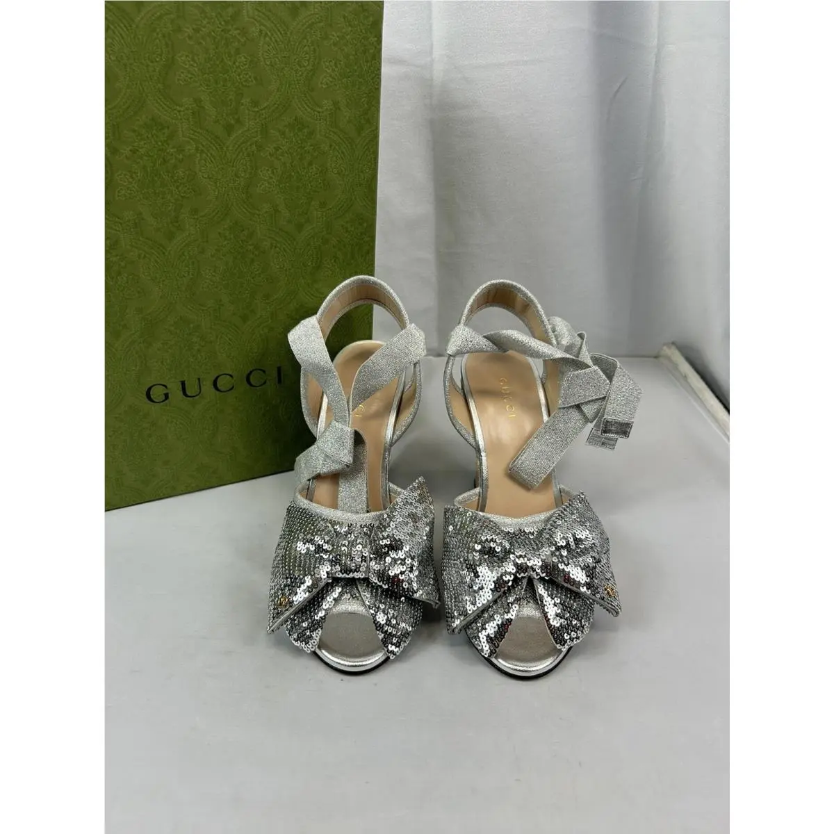 Sequinned Wedge Espadrille Sandals in Silver Size 36 by Gucci