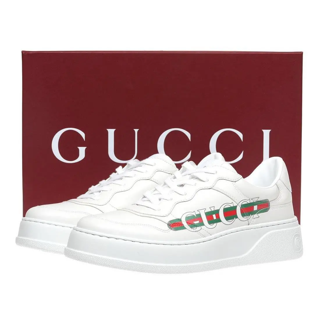 Gucci Men`s Luxury White Leather Platform Sneakers Shoes 7.5/US 8 - White