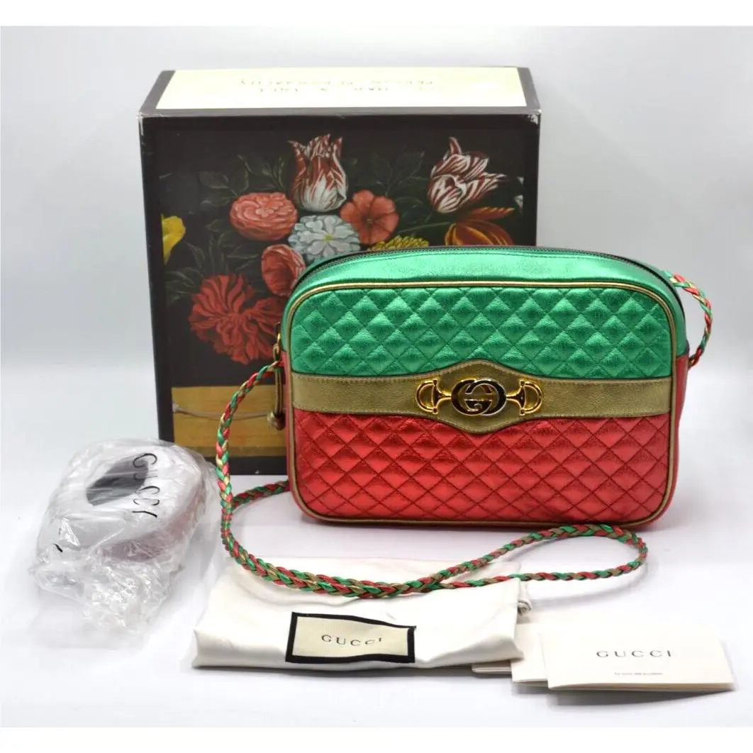 Gucci Trapuntata Medium Shoulder Quilted Metallic Leather Crossbody Purse Bag