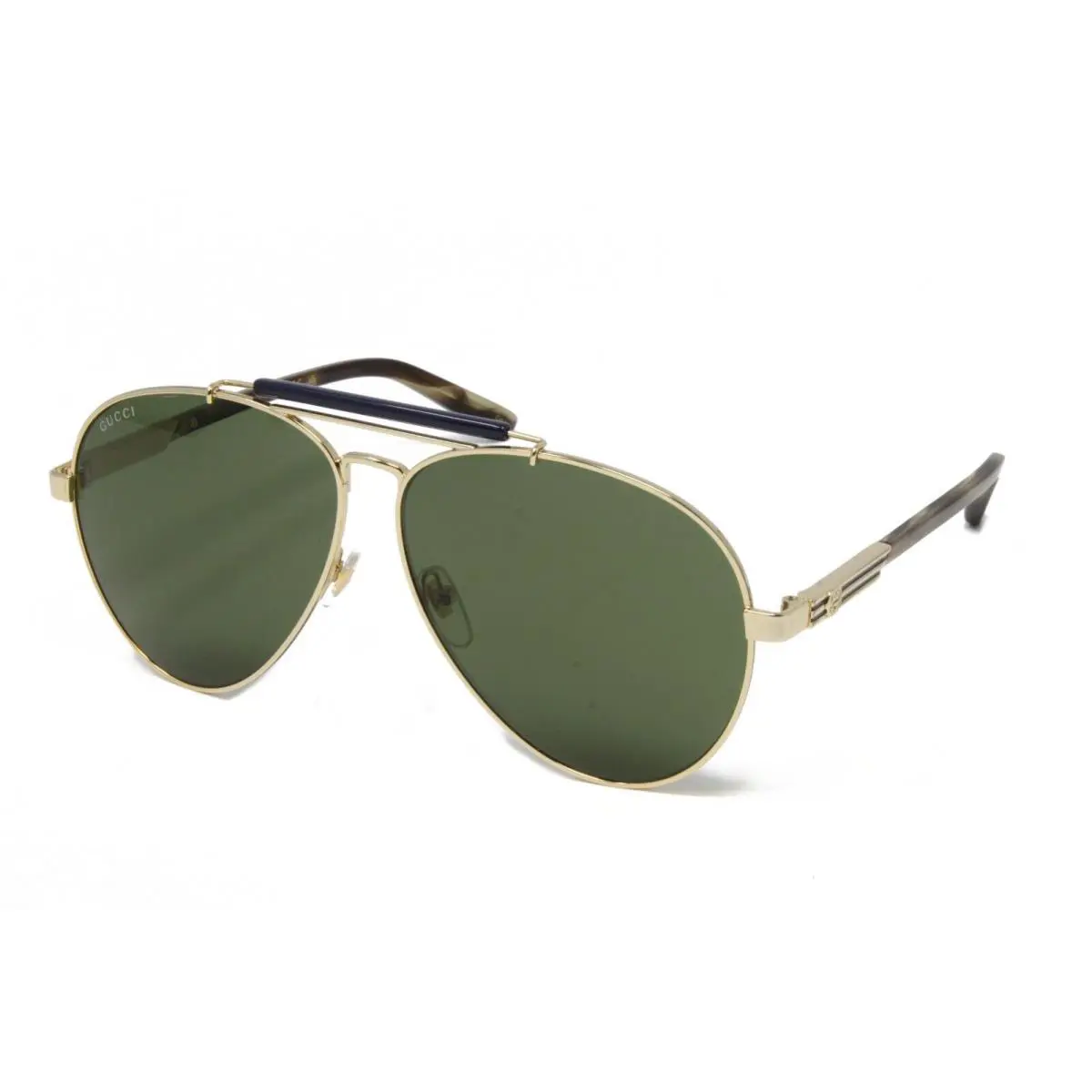 Gucci Sunglasses Men`s Aviator Metal Gold Havana 61mm Green Lens GG1287S-003