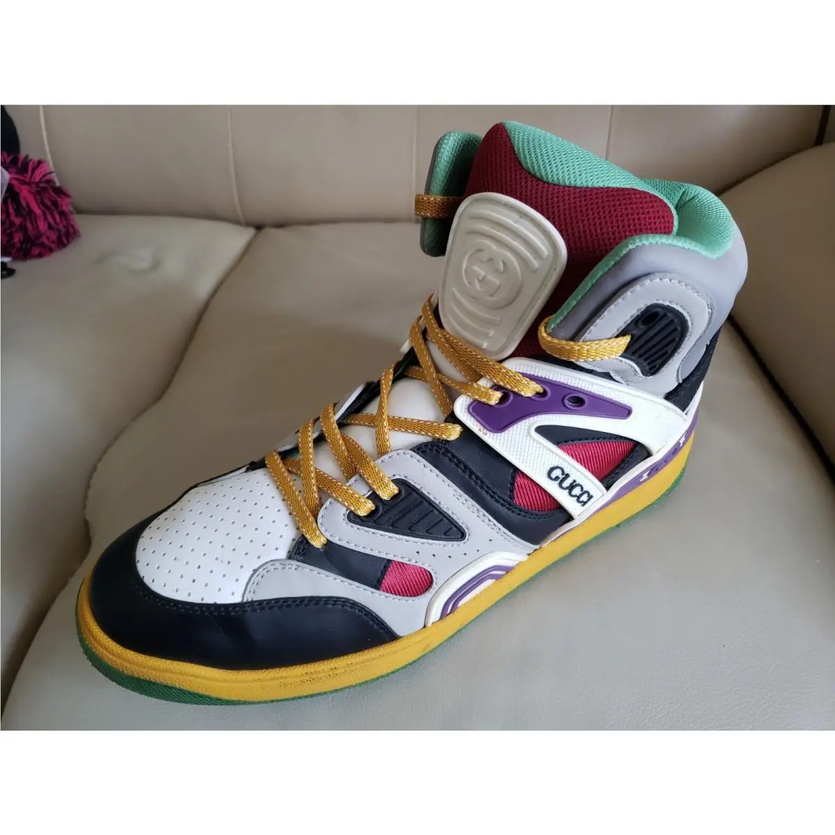 Gucci Demetra Men`s Basket Leather Logo Sneakers High Top Sneakers 11 UK 12 US