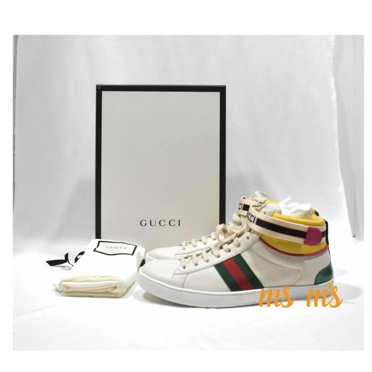 Signature Web Stripe Ace High Top Leather Sneaker US10.5 EU40.5 Womens by Gucci