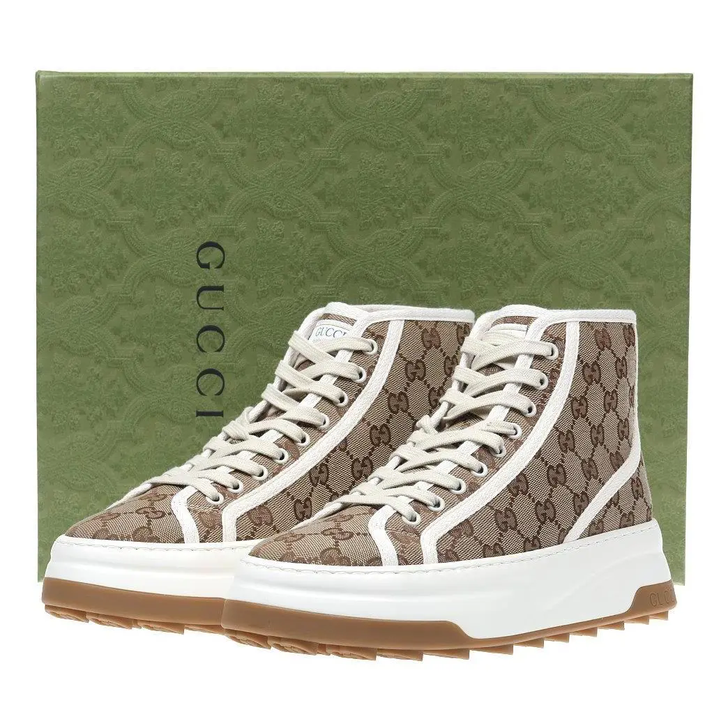 Gucci Beige Ebony Canvas High Top Sneakers Shoes 6.5/US 7 - Beige/WHITE