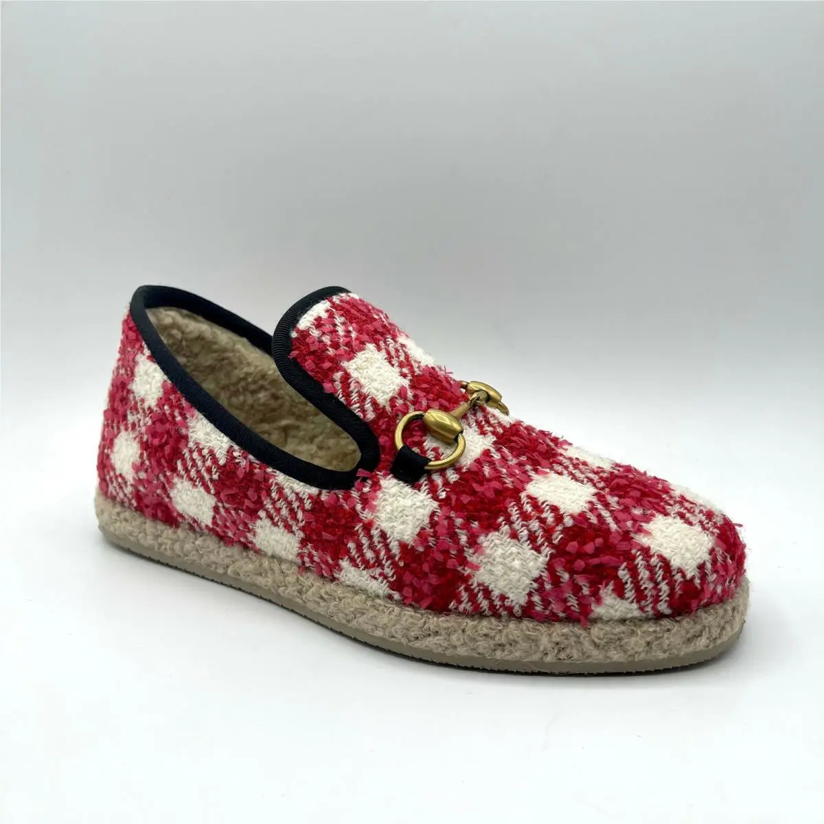 Gucci Women`s Red/white Checker Wool Horsebit Loafers EU 36.5/US 6.5 575850 9145