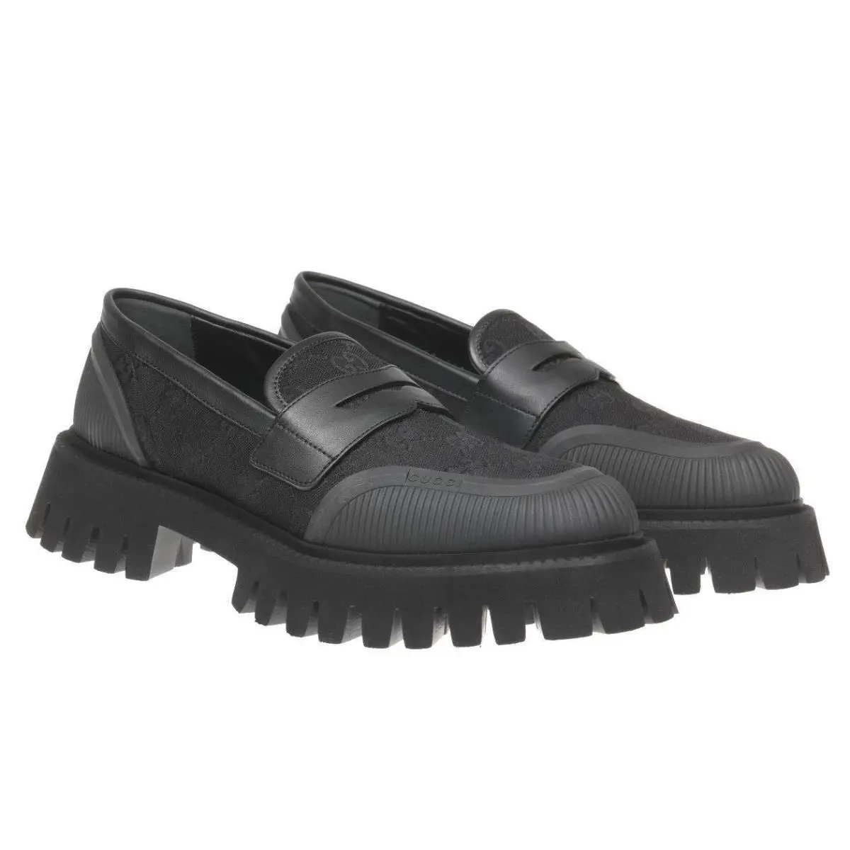Gucci Men`s Luxury Black GG Guccissima Canvas Lug Sole Loafer Shoes 7/US 7.5 - Black