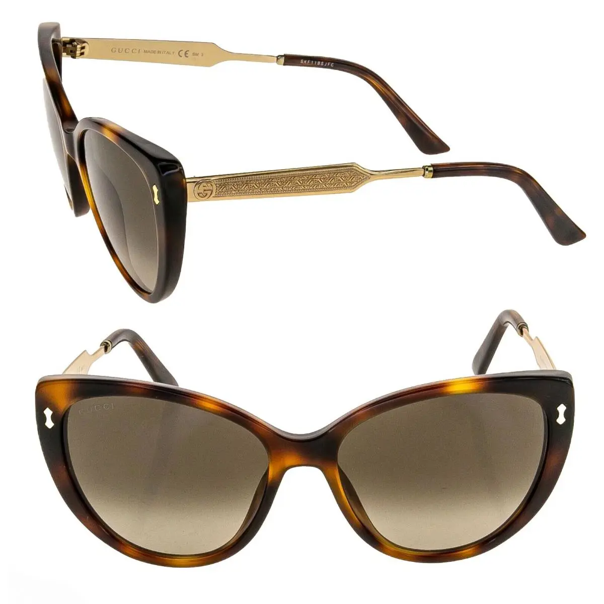 Gucci GG3804S Damascato Filigree Havana Gold Cat Eye Sunglasses 3804