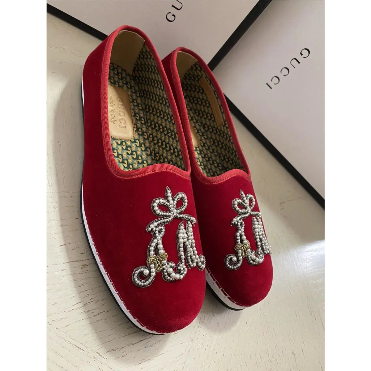 Gucci Mens Velvet Loafers Shoes Red 7.5 US / 6.5 UK
