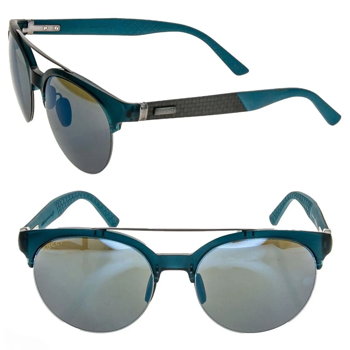 Gucci Round GG1069S Matte Blue Mirrored Carbon Sport Unisex Sunglasses 1069