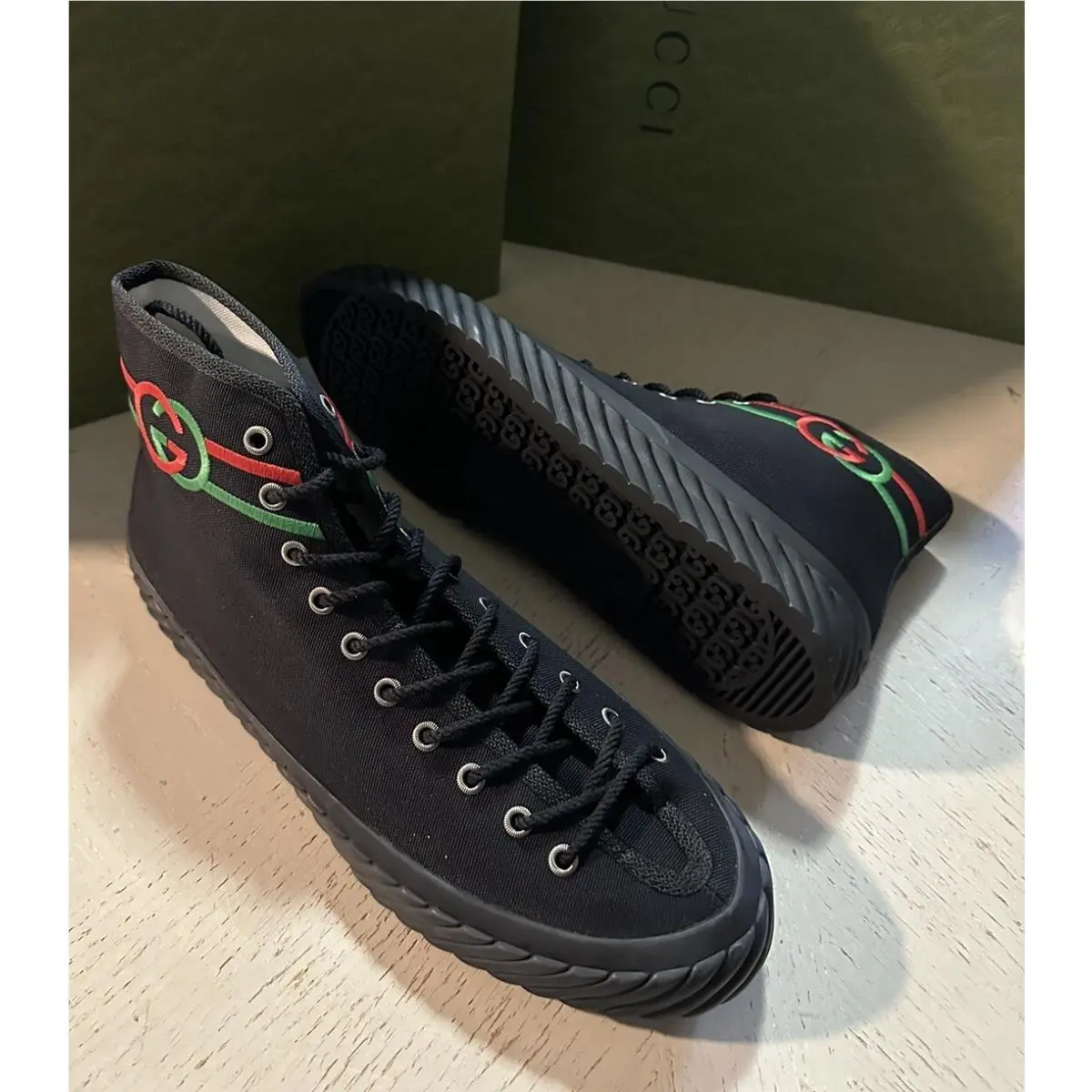 Gucci Men Canvas High-top Sneakers Black 9 US/8.5 UK 703033